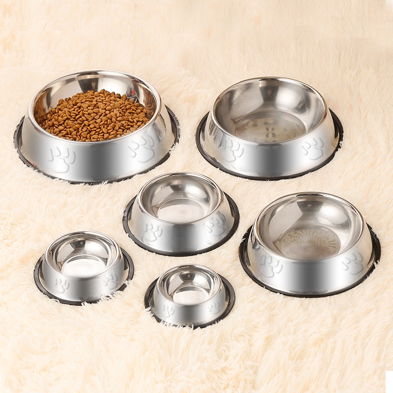 Mangkok Makanan Hewan Peliharaan Mangkuk Stainless Steel  Dasar Karet Anti-Slip Wadah Tempat Makan Kucing Anjing Pet Feeder Bowl