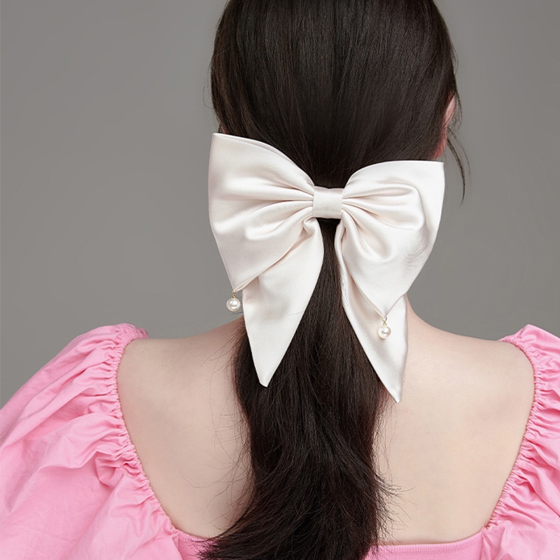 AC074 Jepit Rambut Pita Besar Panjang Ribbon Silk Satin Hairclip Bow Korea