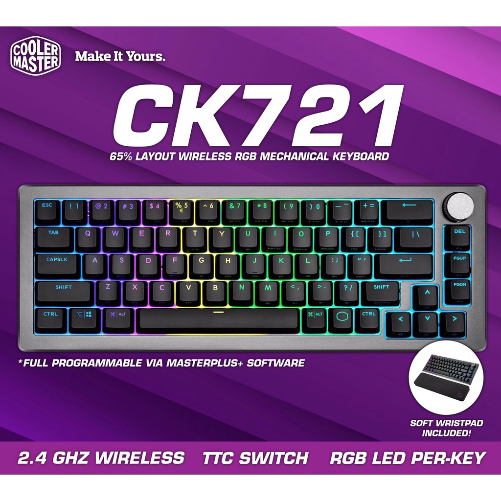 COOLER MASTER CK721 65% LAYOUT WIRELESS RGB MECHANICAL GAMING KEYBOARD