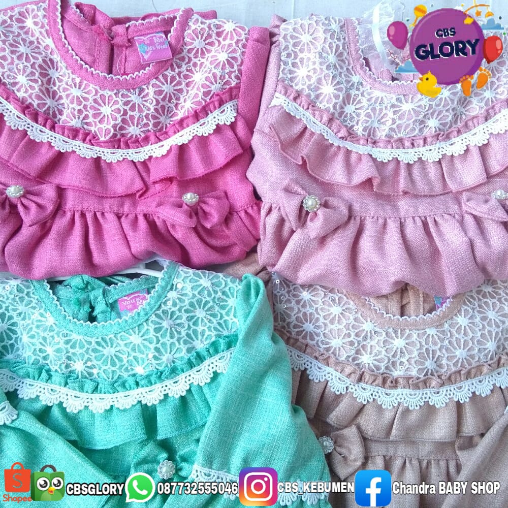 Baju Anak Perempuan Gamis Muslim Bayi Model Renda All Size 0 - 12 Bulan Bahan Halus Nyaman
