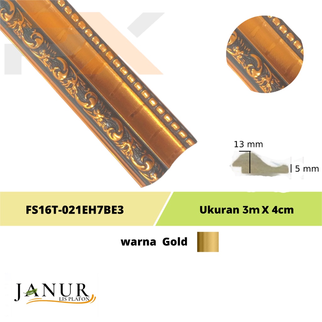 Lis plafon PVC / Lis Pigura Motiv + Warna Gold / P 3M x L 4Cm 1'batang