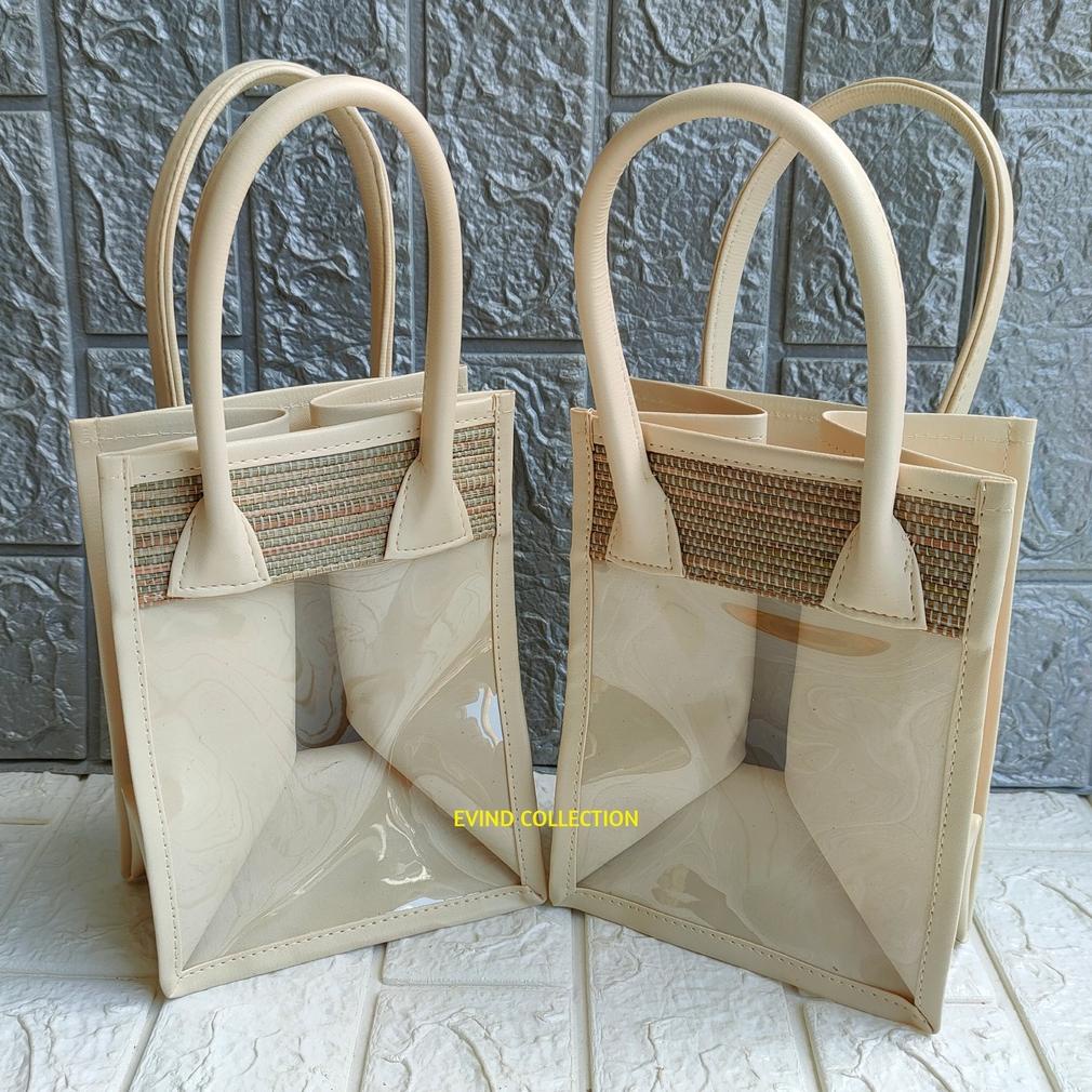 TAS PARCEL MIKA MENDONG ISI 3 TOPLES KERANJANG HAMPERS MIKA TRANSPARAN TAS PARCEL LEBARAN .