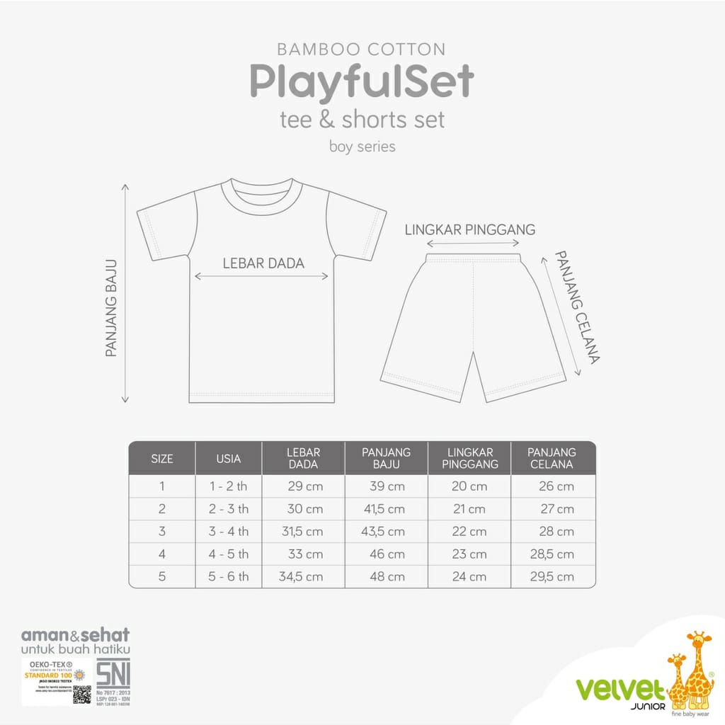 VELVET JUNIOR PLAYSET PLAYFULL SET BAMBOO COTTON TEE &amp; SHORTS SET / RUFFLE TEE &amp; SHORTS SET SETELAN BAJU PENDEK ANAK LAKI-LAKI DAN PEREMPUAN