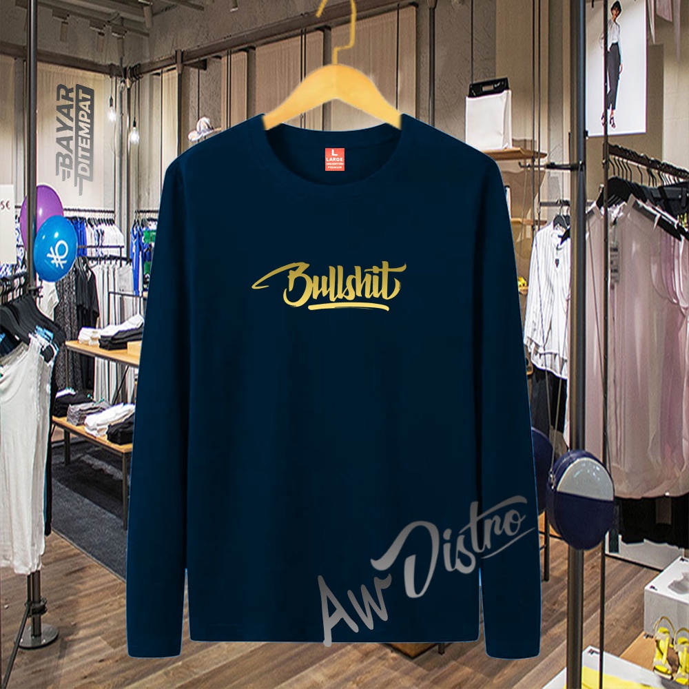 COD Baju Kaos Distro BULLSHIT Teks Gold Premium Quality Lengan Panjang Kaos Tulisan Kaos Kata-Kata Kaos Sablon Big Size