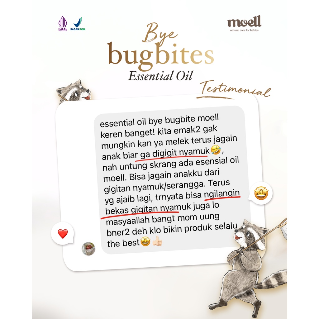 Moell Bye Bugbites Natural Essential Oil / Melindungi Dari Gigitan Nyamuk &amp; Serangga