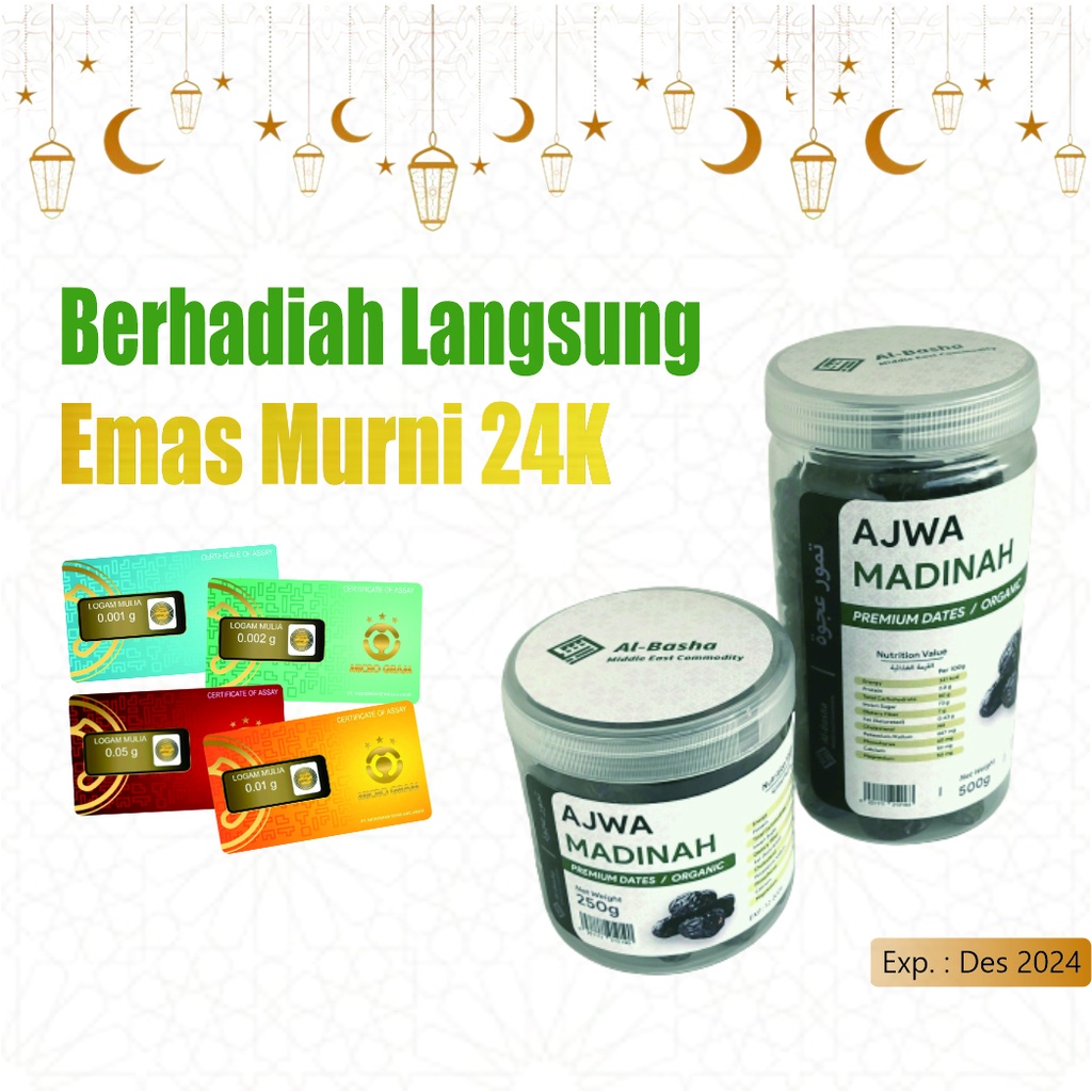 

Kurma Ajwa Nabi Madinah Kualitas Preum Grade A 500 Gram [Bonus Nigold]