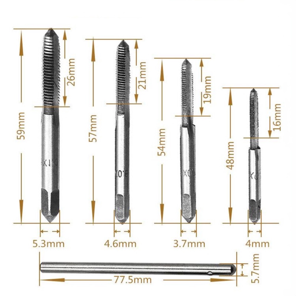 Hand Tap Set 9pcs - Screw M3-M6 Wrench Holder - Reversible Taps