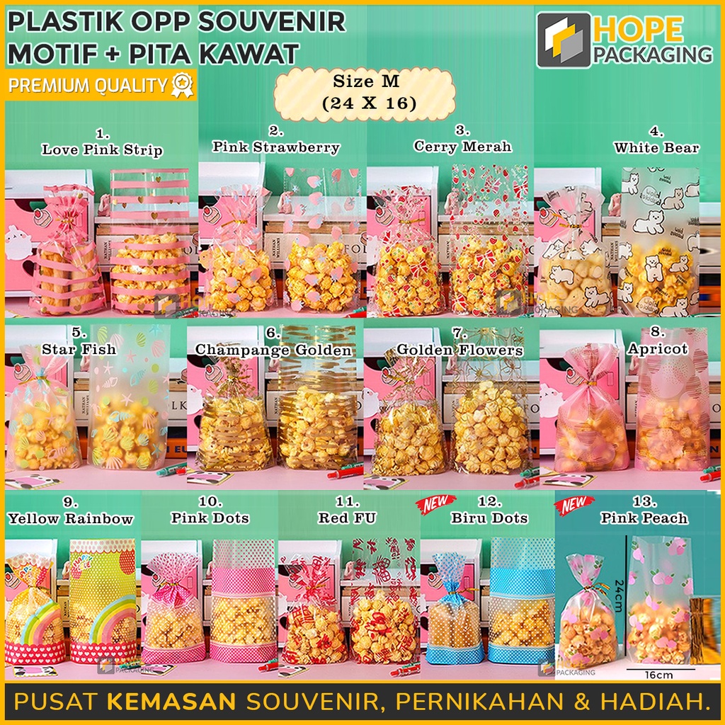 [ 20 PCS ] Kemasan Plastik + Pita Kawat Souvenir Motif Kue , Cookies , Moncake hampers ulang tahun ultah wadah hadiah