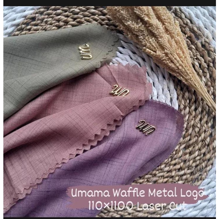 PROMO... Hijab Umama Segiempat Polos Waffle Laser Cut Metal Logo / Hijab Segiempat Voal Waffle 110X1