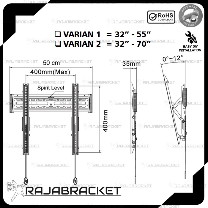 Braket Breket Briket Bracket TV 32 40 42 43 49 50 55 60 65 67 70 inch Waterpass, Pasti COCOK dan PAS Breket TV LCD LED Semua merk tv