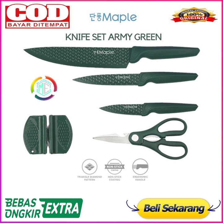 MAPLE Pisau Dapur Set 5in1 - Kitchen Knife Set 5in1 - ARMY GREEN BERGARANSI