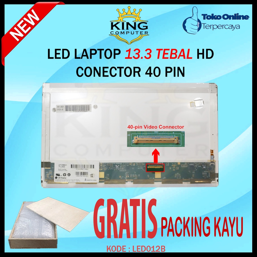 LCD LED Layar Laptop 13.3 inch tebal 40-Pin HD