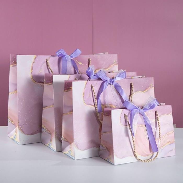 

⭐BISA COD⭐ Ready Stock Paper Bag Mewah Tas Kantong Hadiah Premium Puple Marble - puple marble, S
