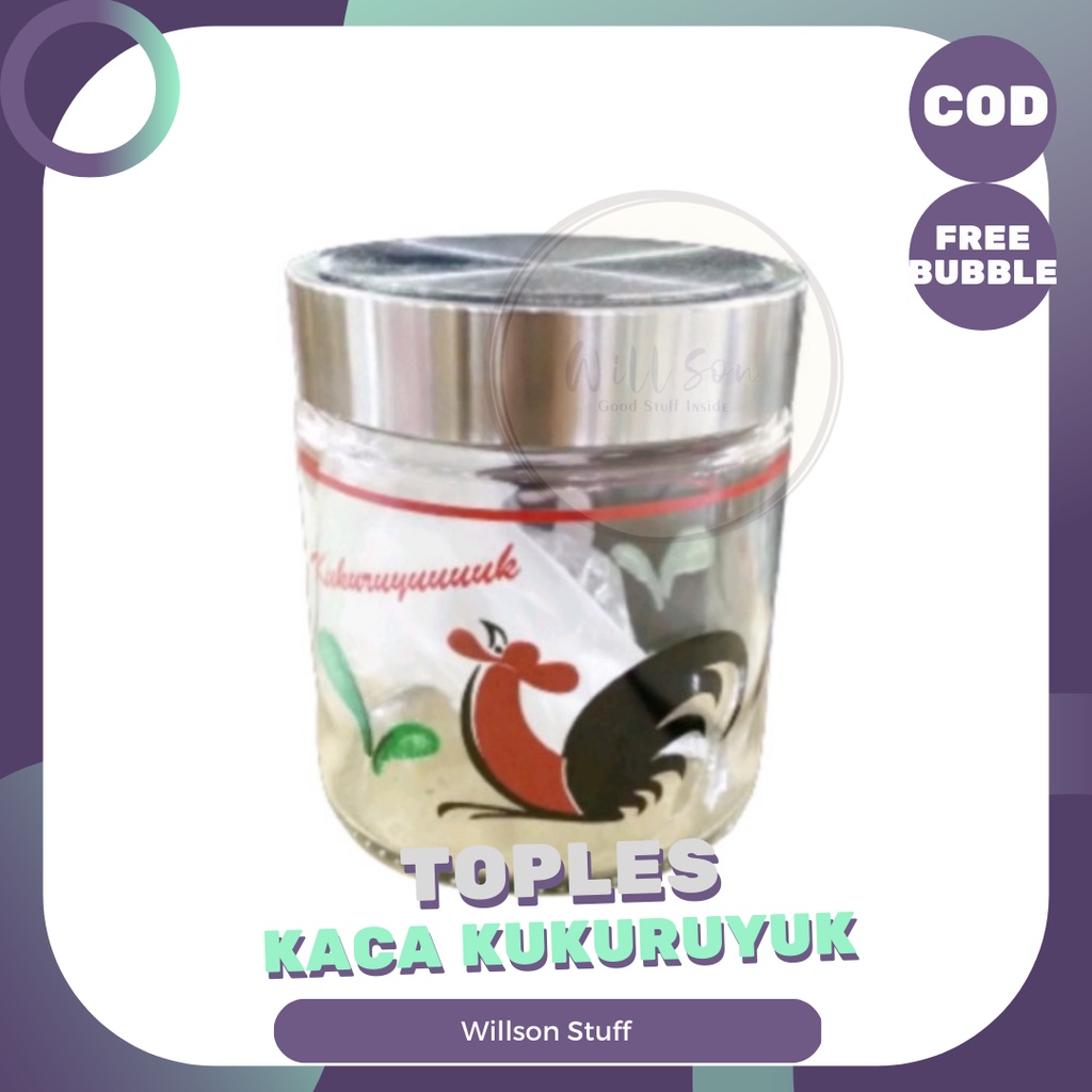 Toples Kaca Motif Ayam Kukuruyuk / Toples Kaca Makanan / Toples Kaca Roti Lebaran
