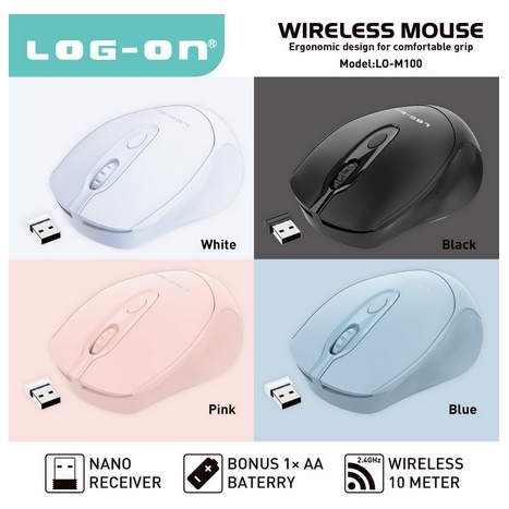 ITSTORE LOG ON MOUSE WIRELESS LO-M100 2.4Ghz Optical 1600DPI MOUSE LAPTOP/PC (FREE BATRE AA)