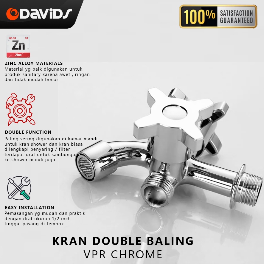 Kran Cabang 2 Dobel Shower Keran Double Kamar Mandi Mesin Cuci Vpr