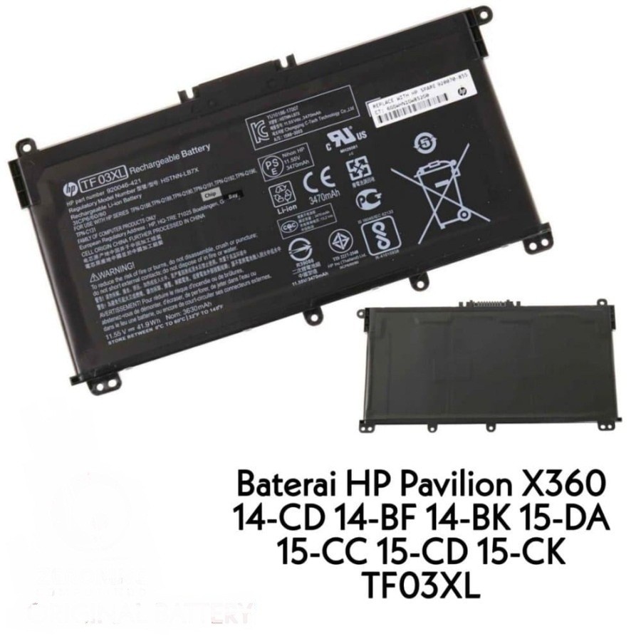 Baterai HP Pavilion TF03XL TF03041XL 15CD 15CC 14BP 14BK 14BF ORIGINAL