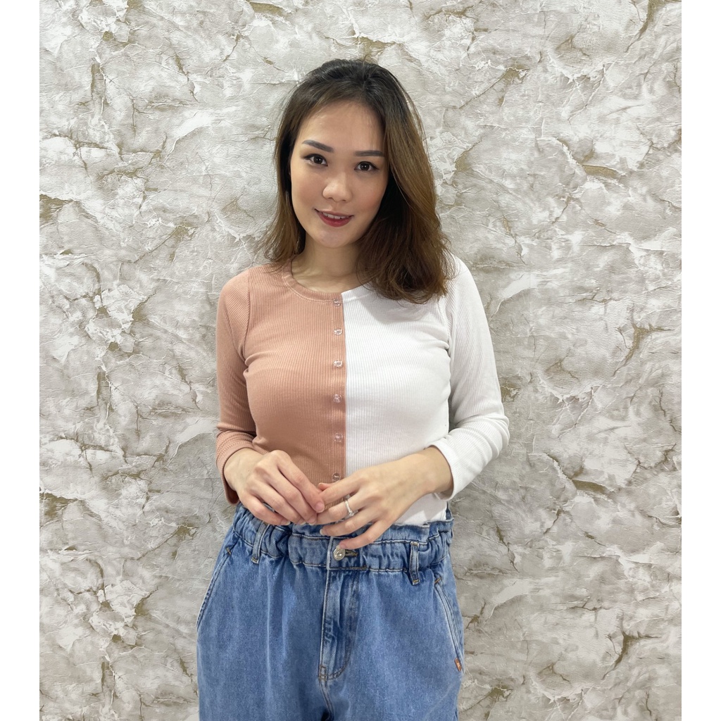 MODAVIE - ELOISE CROPTOP Korean Longsleeve Baju Lengan Panjang Kombinasi Warna