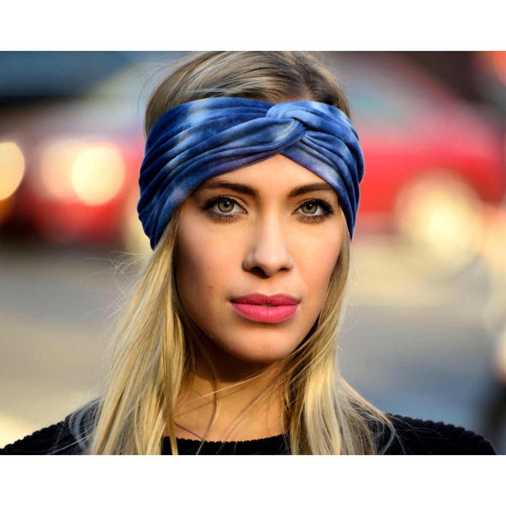 Bandana Hairband Pita Rambut  Eropa Dan Amerika Baru Bohemian Elastis Olahraga Ikat Kepala Wanita Tie-dye Cross Ikat Kepala Yoga Bertepi Lebar Sorban Bulang