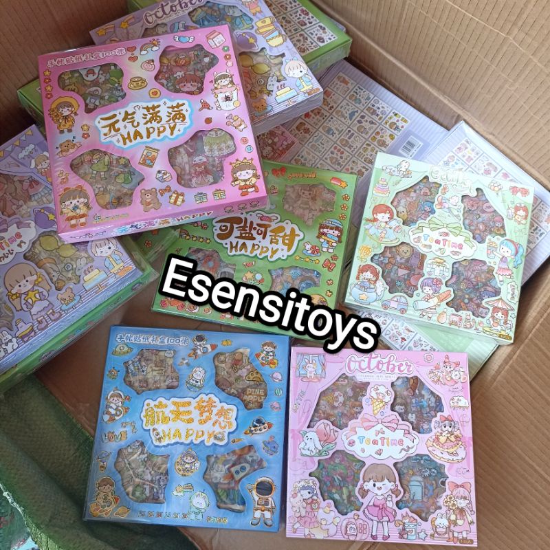 

100 Lembar Stiker Motif Kartun Korea Anti Air Dapat Box