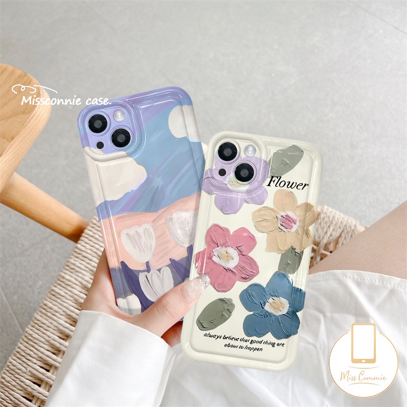 Case Bunga Lukisan Cat Minyak Realme C53 C33 C55 C30 7i C17 9i C25 C15 C35 C20 C25s C12 C25Y C21Y C11 Realme 5i 5 6i 5s C20A C3 C11 Airbag Shockproof Fresh Flowers Tulips Soft Cover