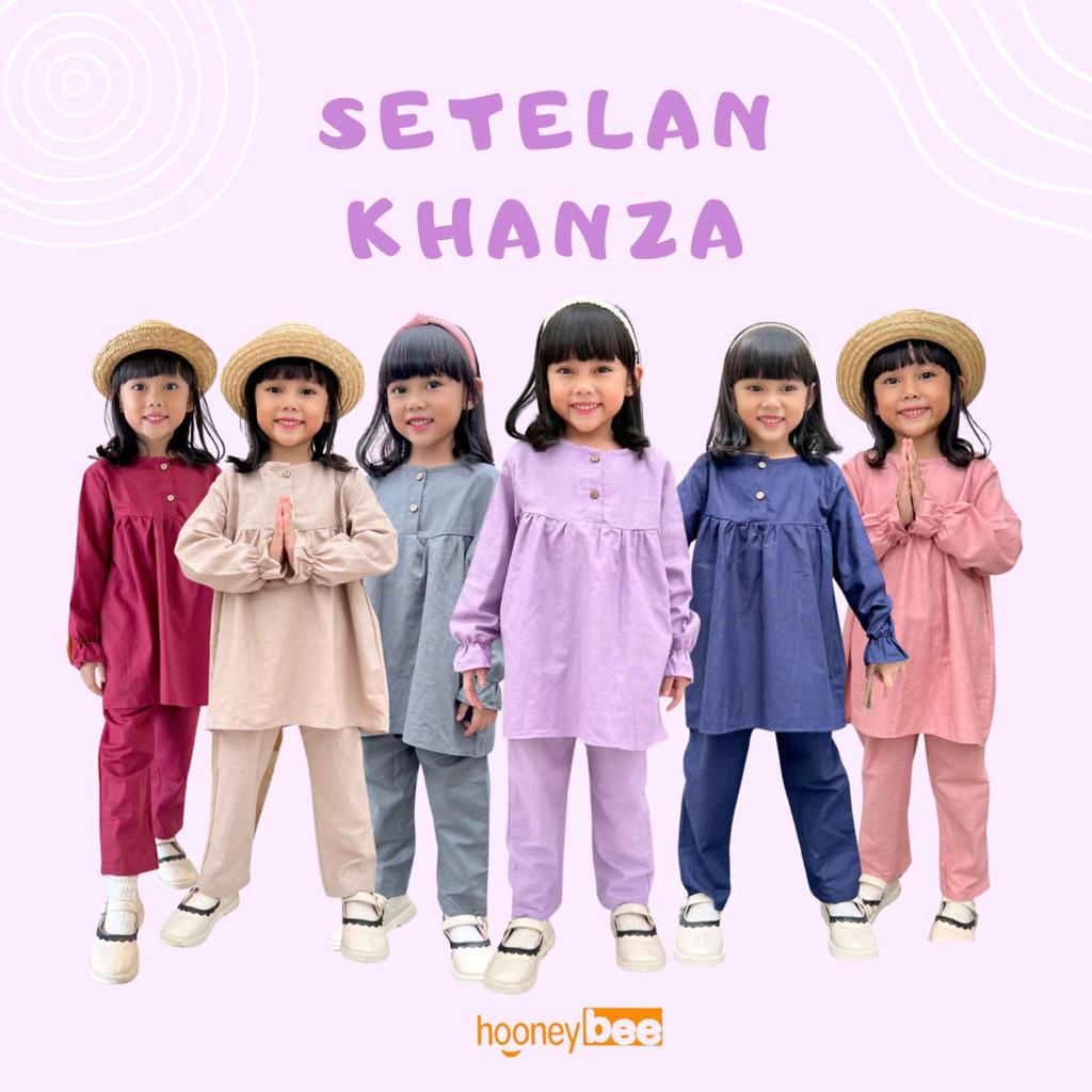 PROMO 7.7 Smilee Setelan Khanza 2-10 Tahun Setelan Linen Panjang Raya Anak Perempuan / Tunik Set Lebaran / Honeybee Pakaian Muslim Anak baju lebaran anak