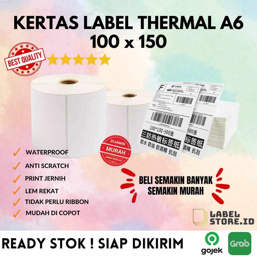 

KERTAS THERMAL LABEL STICKER 350PCS 500PCS UKURAN A6 100X150