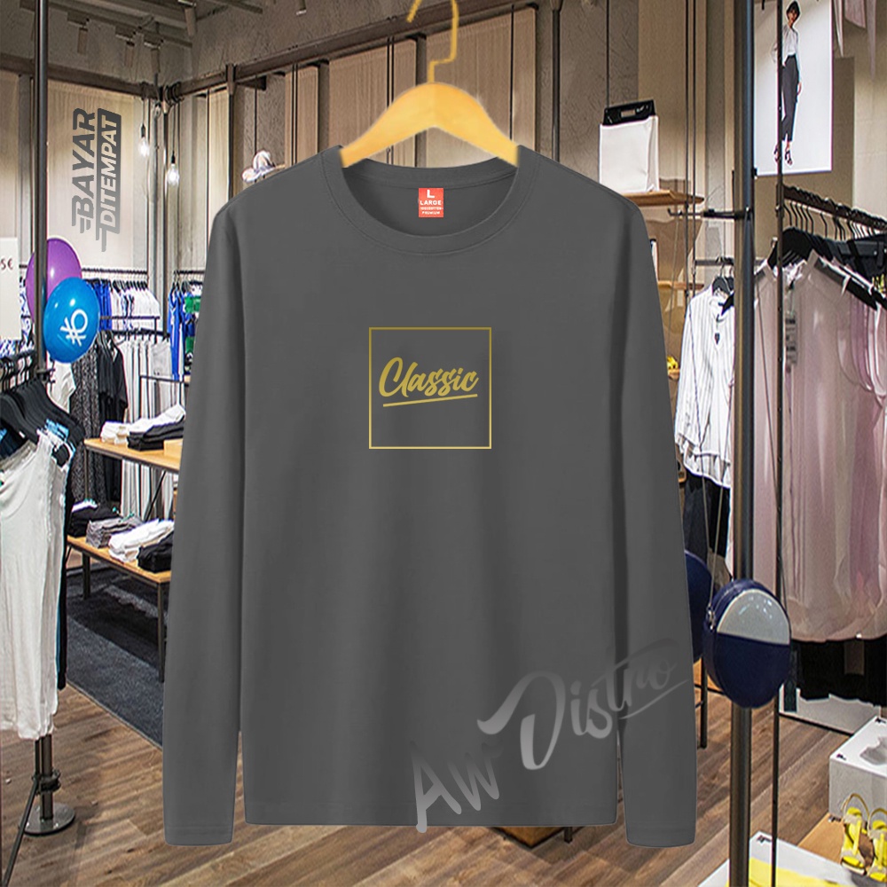 COD Baju Kaos Distro CLASSIC Text Gold Premium Quality Lengan Panjang Kaos Tulisan Kaos Kata-Kata Kaos Sablon Big Size