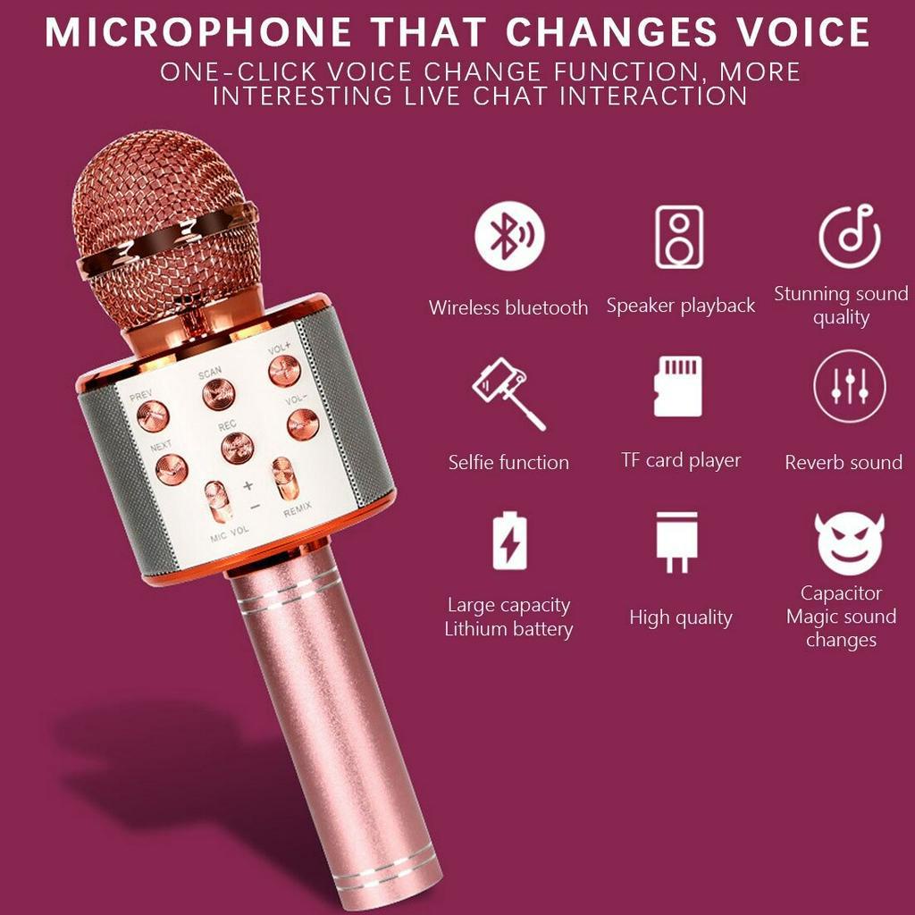Micropone Mic Microfon Karaoke Bluetooth Wireless WS858 WS 858 Speaker