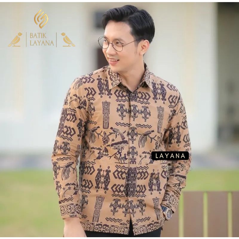 Kemeja Batik Layana Motif Asmat Cream Slimfit Premium Baju Formal Nonformal