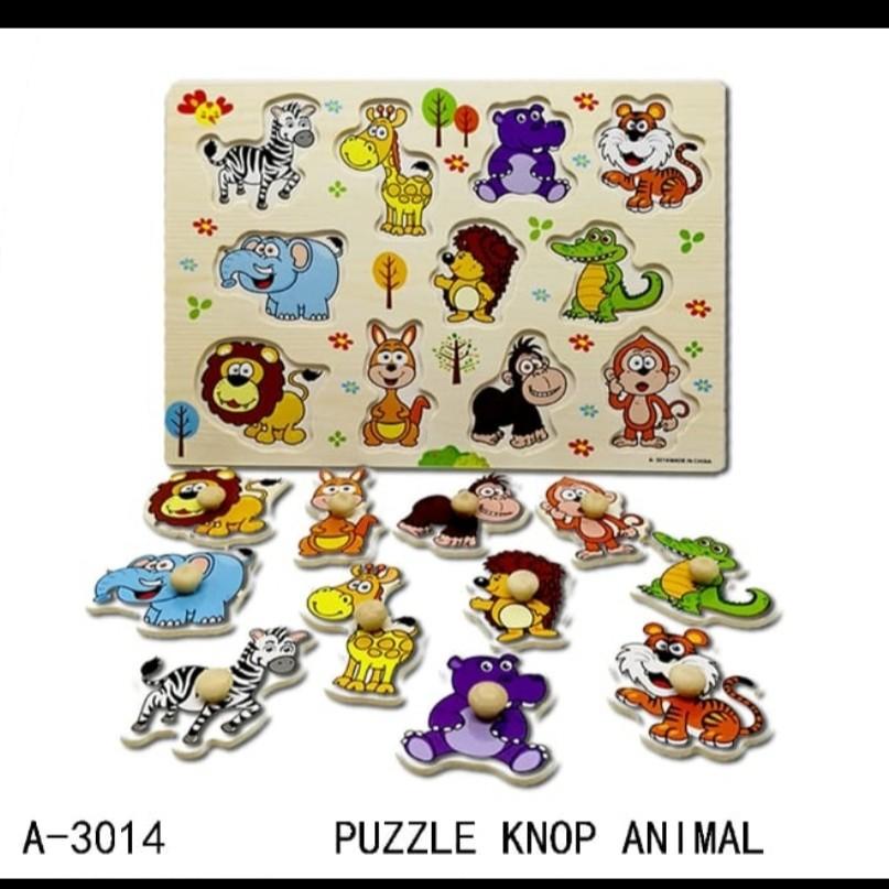 Mainan Edukasi Edukatif Anak  Puzzle Knop Kayu  Triplek Kebun Binatang  NO.A-3014 ( Animal Zoo)