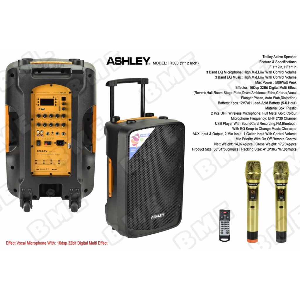 SPEAKER PORTABLE AKTIF ASHLEY 12 INCH IR 500 IR500 UHF ORIGINAL
