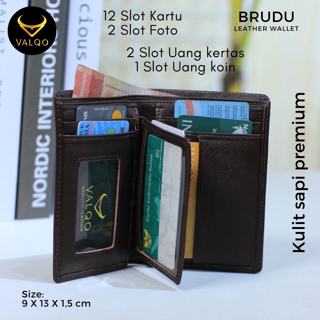 [VALQO] BRUDU Dompet Kulit Sapi Pria Cowok Kartu Laki Berdiri 3/4