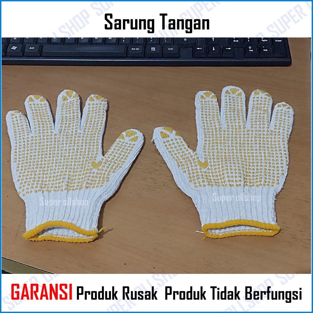 Sarung Tangan Rajut Bintik Kuning Tukang Proyek / Sarung Tangan Rajut Proyek Kain Benang Bintik Jahitan Rapi Tebal 1 Pack