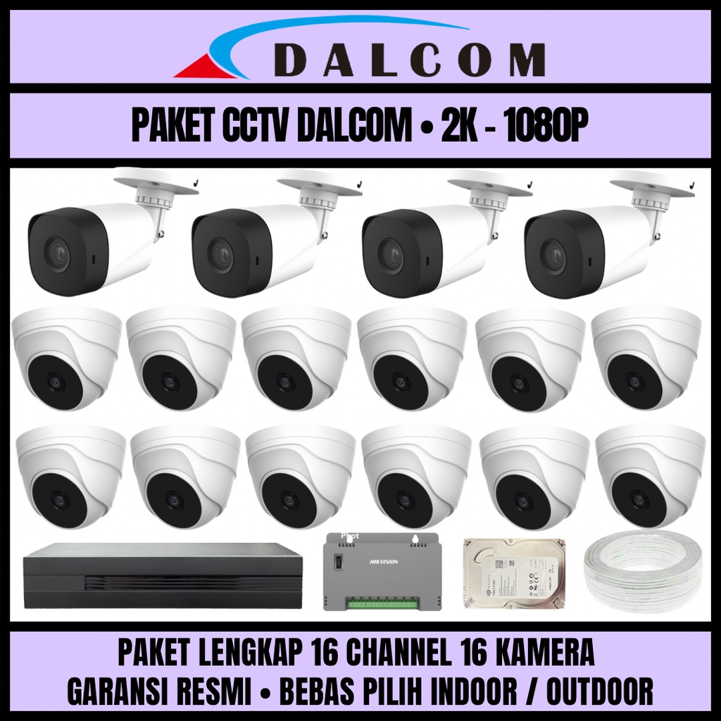 PAKET CCTV DALCOM 16 CHANNEL 16 KAMERA 2K 1080P