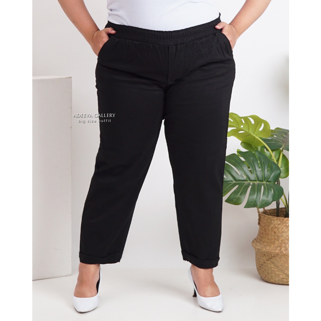 ADEEVA Kenzie Super Jumbo Celana Panjang Wanita Jumbo Katun Twill Stretch