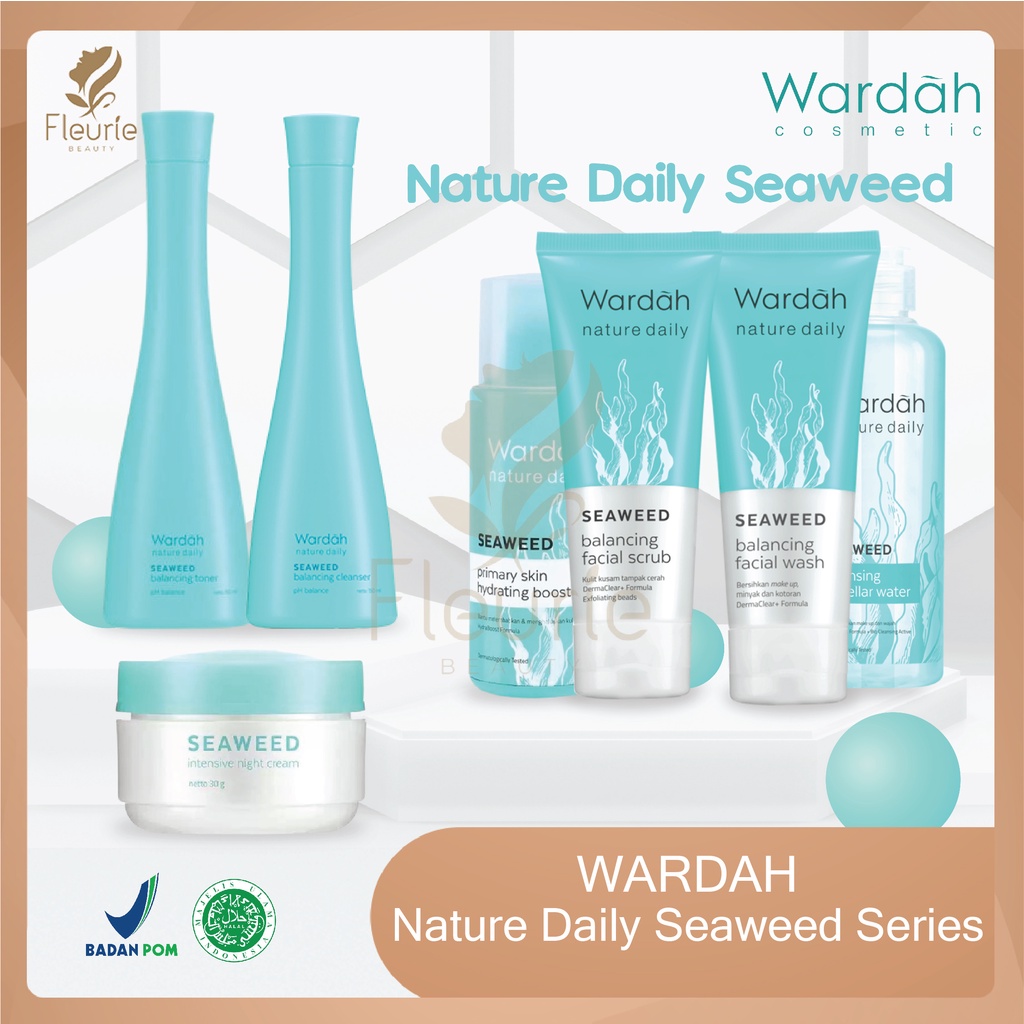 Wardah Nature Daily Seaweed - Micellar Water/Facial Wash/Cleanser/Facial Mask/Facial Scrub/Toner/Night Cream Original BPOM
