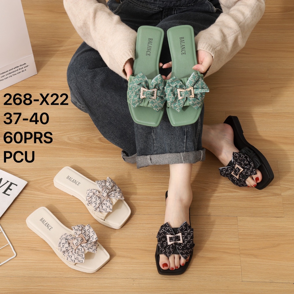 BALANCE Sandal Jelly Wanita Import Bahan Karet Empuk Elastis Ringan Motif Pita Sol Tebal