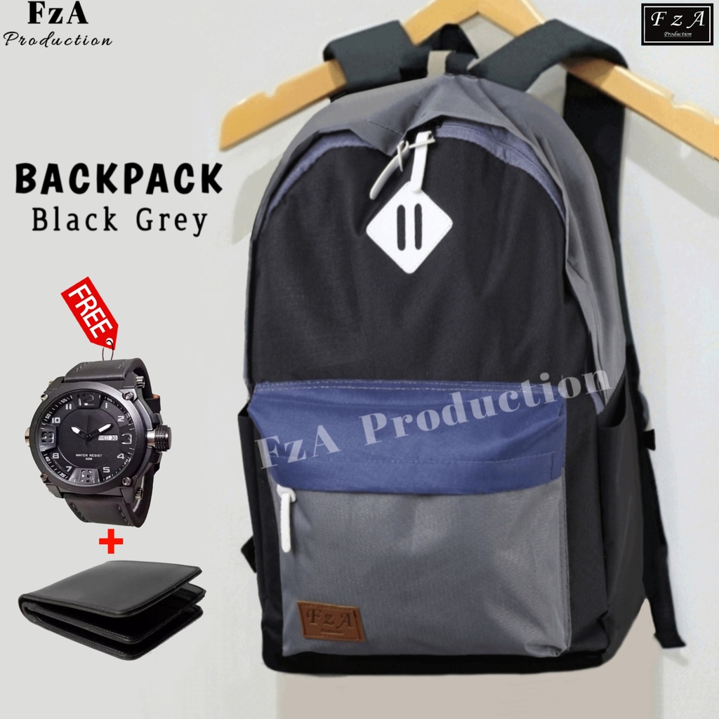 FzA Official - Tas Ransel Distro Original Casual pria Wanita / Tas Ransel Laptop / Backpack Sekolah Kuliah Distro Original Tas Punggung Laptop - Black Grey DFN