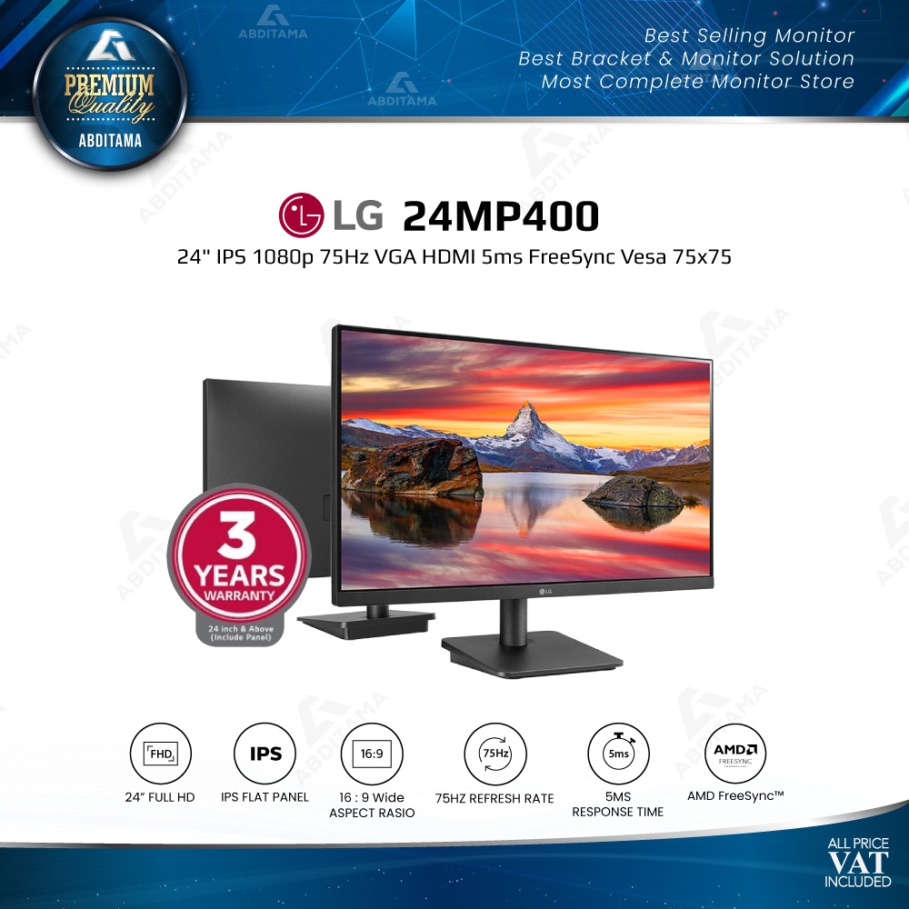 Monitor LG 24MP400 24&quot; IPS 1080p 75Hz VGA HDMI 5ms FreeSync Vesa 75x75