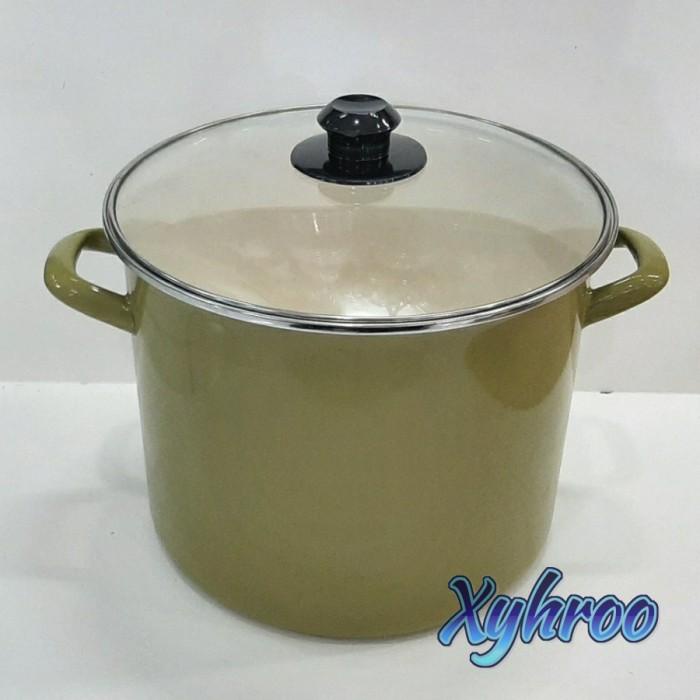 Panci Jumbo Tinggi Besar 12Qt Enamel Tutup Kaca Hijau Lumut