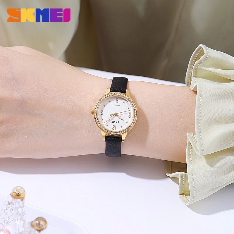SKMEI 2027 Jam Tangan Wanita Analog Tali Kulit Diamond Case WATCHKITE WKOS