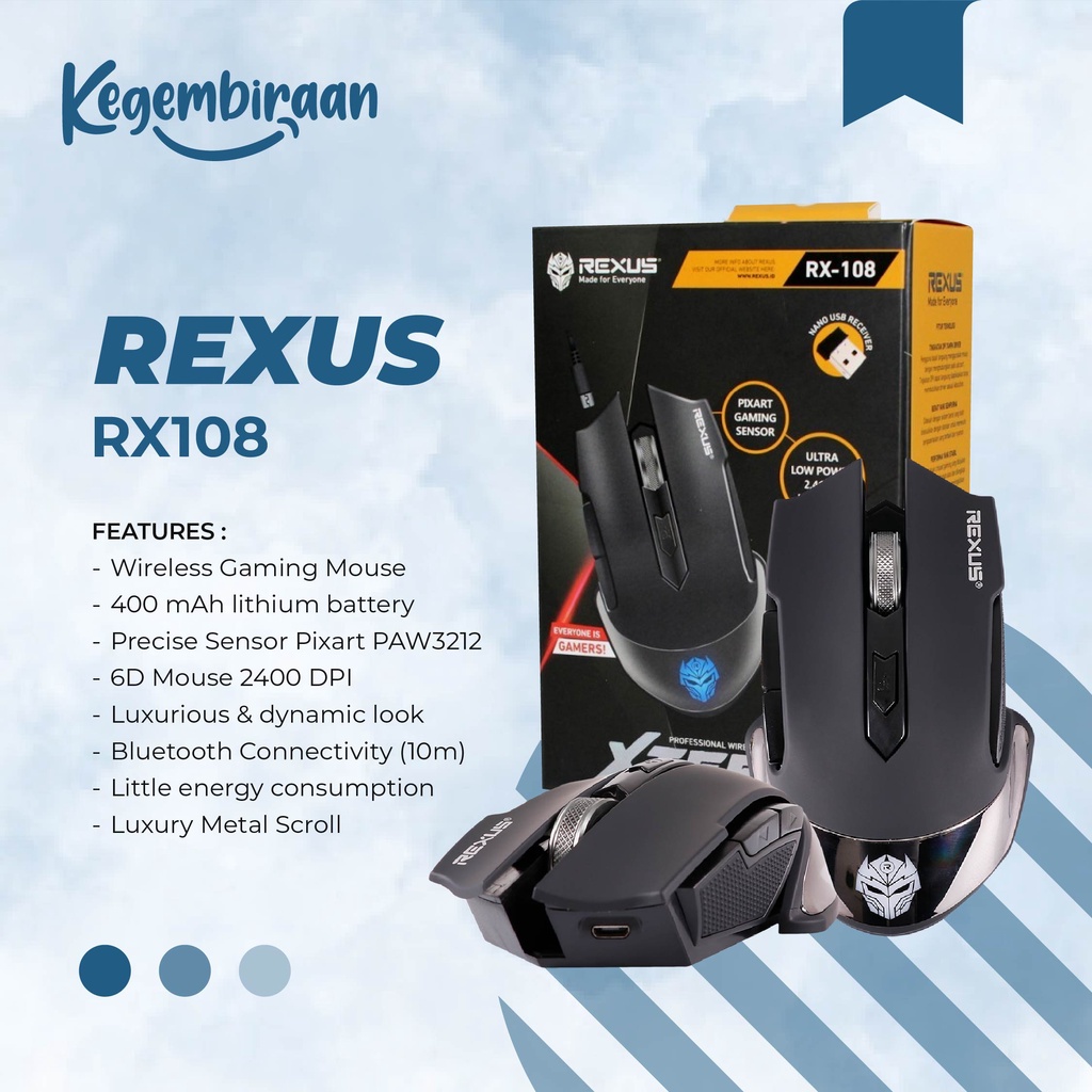 REXUS Xierra RX-108 Mouse Gaming Wireless Rechargeable 108