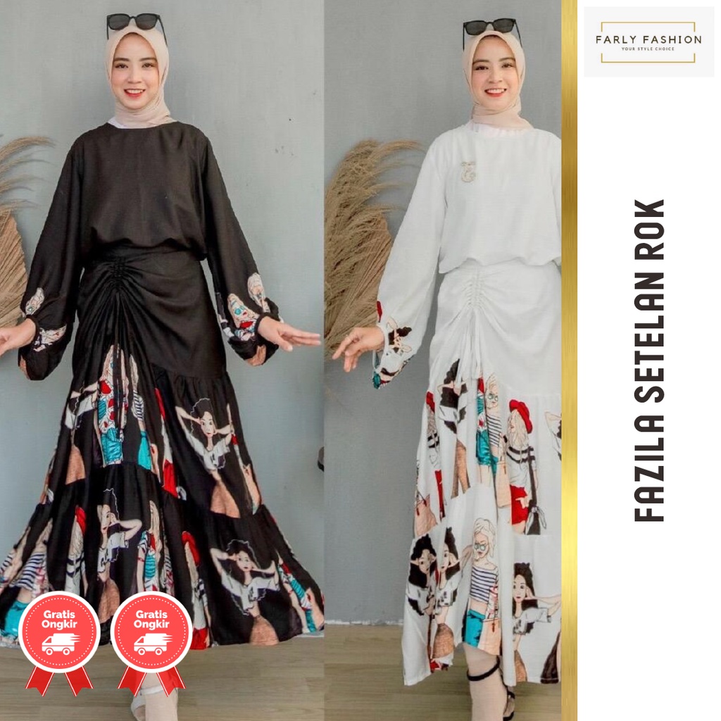 Fazila Setelan Blouse Dan Rok Pakaian Baju Jalan Jalan Wanita By Farly Fashion Hijab