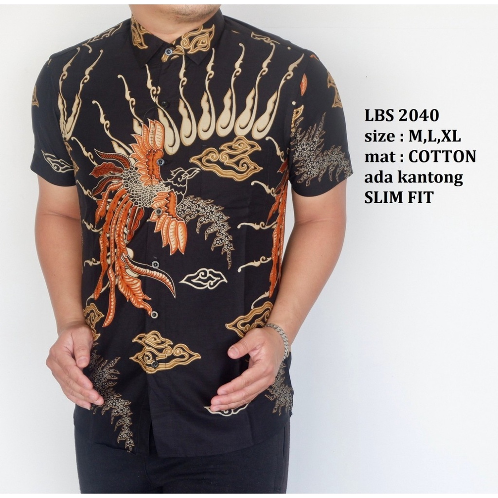 BAJU BATIK PRIA KEMEJA BATIK SLIM FIT MODERN LENGAN PENDEK CORAK MOTIF UNIK LS455 luigi Imlek CNY