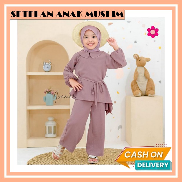 Setelan Anak Perempuan Terbaru 2023 Kekinian Idulfitri 2023 Baju Muslim Lebaran Import Umur 3 4 5 6 