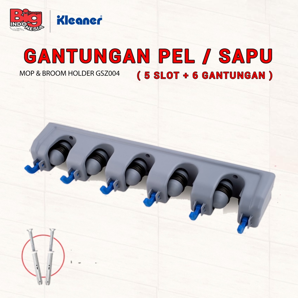 Gantungan Sapu Pel 5 Slots 6 Hooks Gantungan Serbaguna Mop Broom Holder Kleaner GSZ004