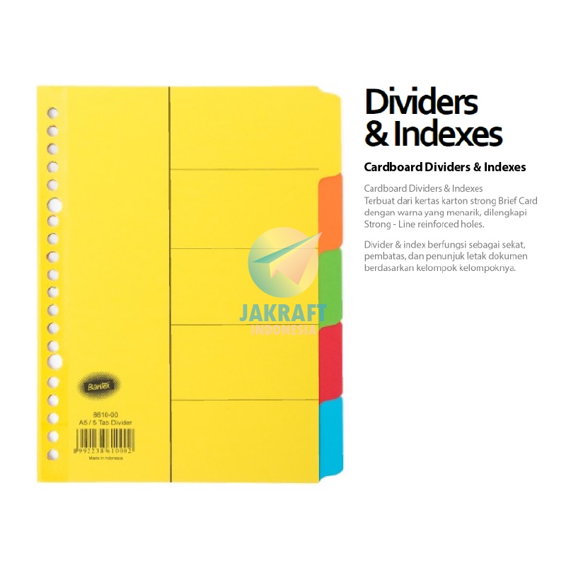 

(1 Set) Divider Pembatas Kertas Dokumen Binder BANTEX 8610 A5 isi 5 Tab Index Polos 20 Lubang Ring