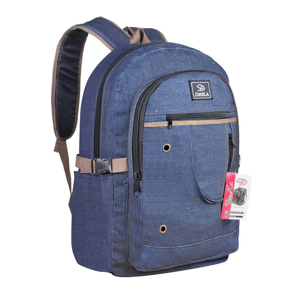 Tas Ransel Pria Distro Deka Keren Awet Backpack Outdoor Indoor Hiking Sekolah Backpack Denim Kanvas Sekolah SMP SMA Bahan Tebal Kuat Awet Tas Ngaji Les Piknik Tas Denim kekinian Trendy Bahan Impor Kuat Awet Keren