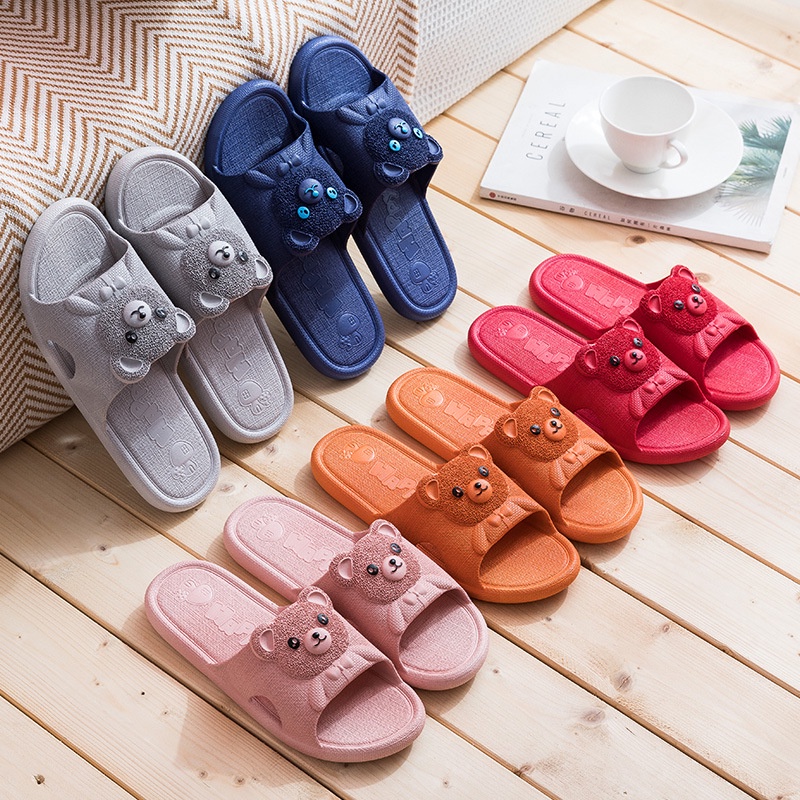 SS Sandal Slop Wanita Karet Fashion Karakter Kepala Beruang Timbul 6567 Sendal Tebal Couple Slip On Empuk Bear Home Slipper Anti Slip Pria Gaya Korea Murah Import